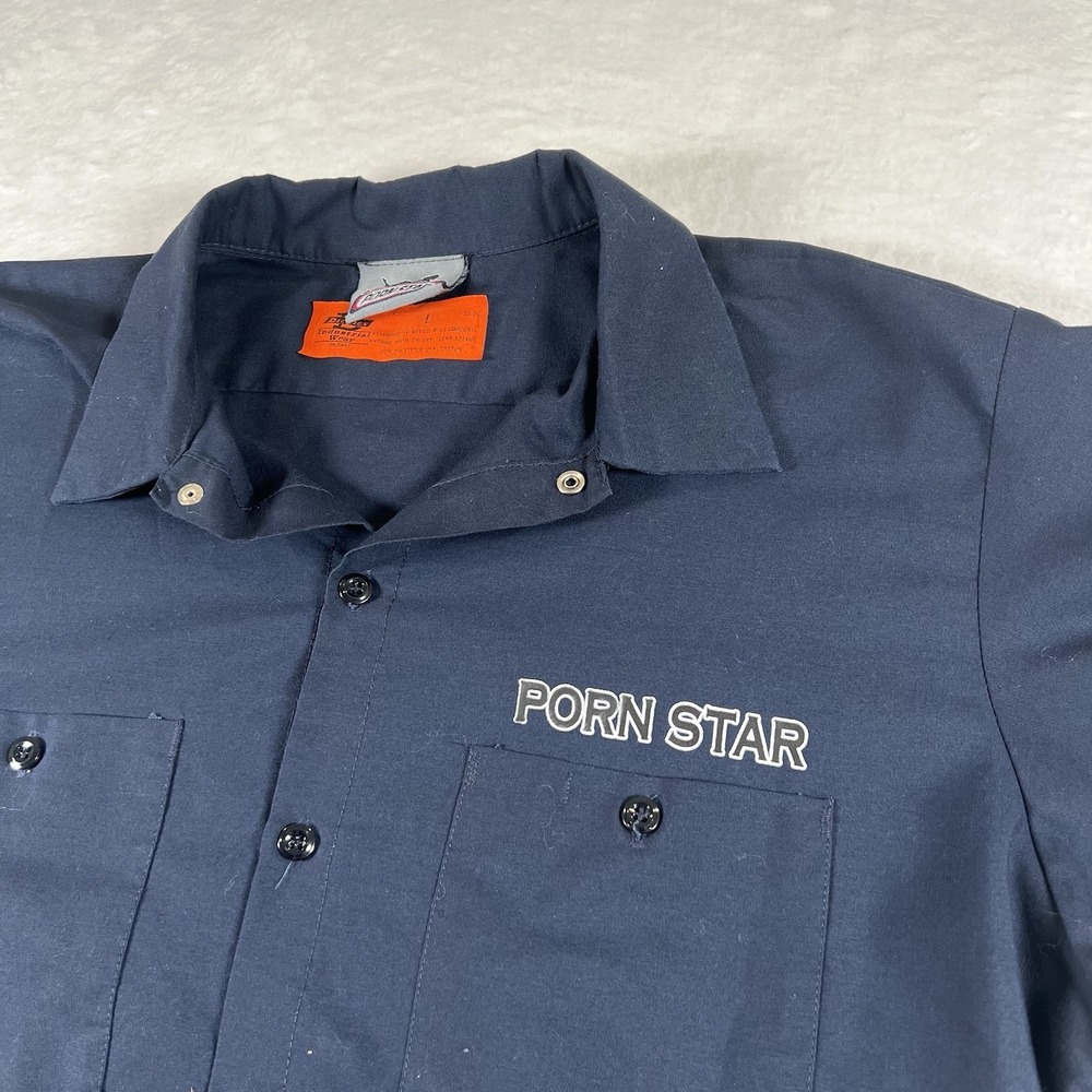 Pornstar vintage dickies work shirt Large BLUE‎ 90's Y2K Skater RARE